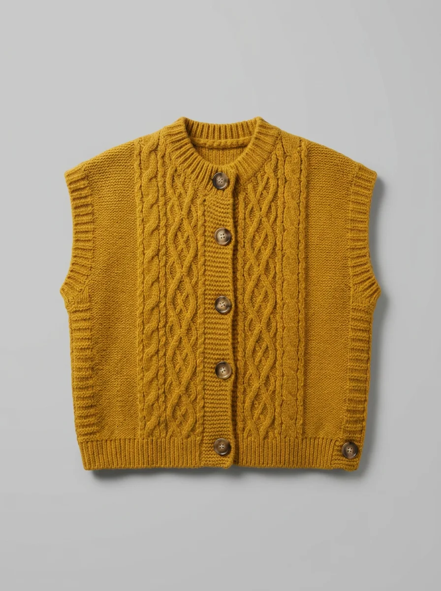 Pull torsadé sans manche boutonné vintage quotidien femme - Vue 13 - Pull torsadé