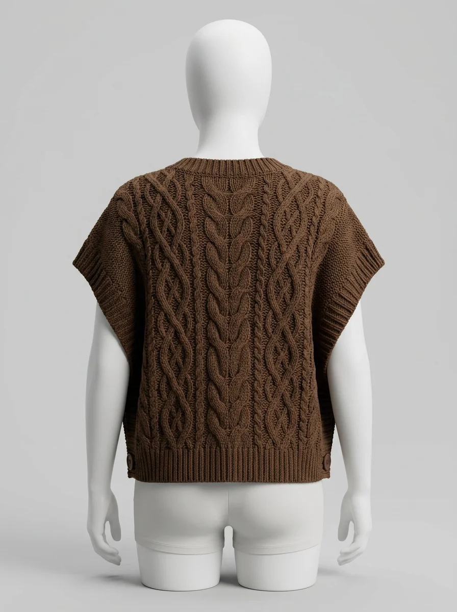 Pull torsadé sans manche boutonné vintage quotidien femme - Vue 4 - Pull torsadé