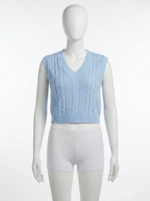 Pull torsadé sans manche col v court quotidien femme - Vue 1 - Pull torsadé