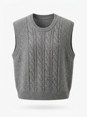 Pull torsadé sans manche court vintage décontracté femme - Vue 1 - Pull torsadé