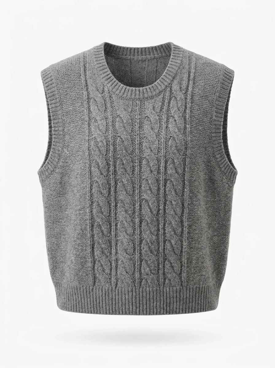 Pull torsadé sans manche court vintage décontracté femme - Vue 1 - Pull torsadé