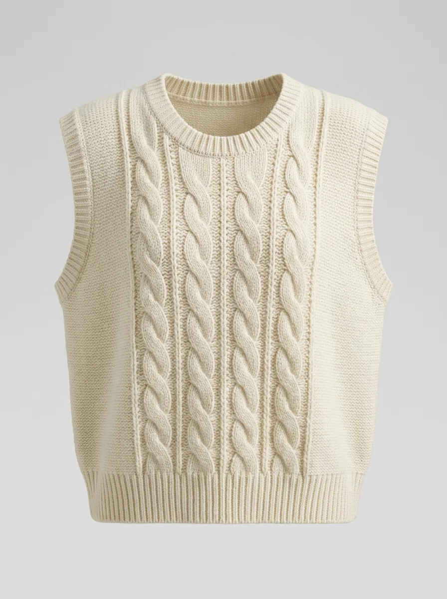 Pull torsadé sans manche court vintage décontracté femme - Vue 10 - Pull torsadé