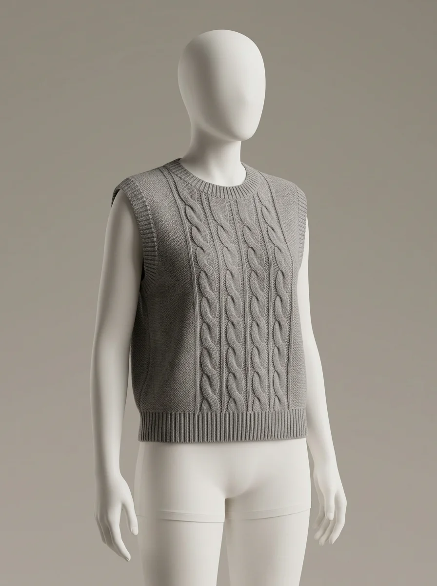Pull torsadé sans manche court vintage décontracté femme - Vue 2 - Pull torsadé