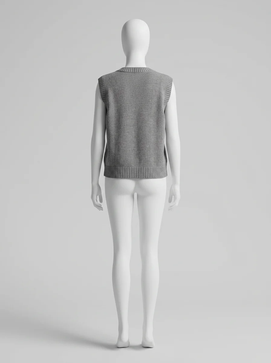 Pull torsadé sans manche court vintage décontracté femme - Vue 3 - Pull torsadé