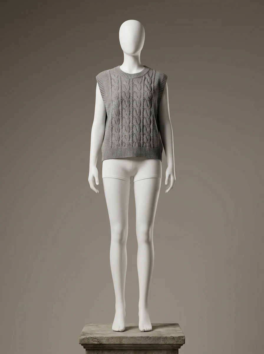 Pull torsadé sans manche court vintage décontracté femme - Vue 6 - Pull torsadé
