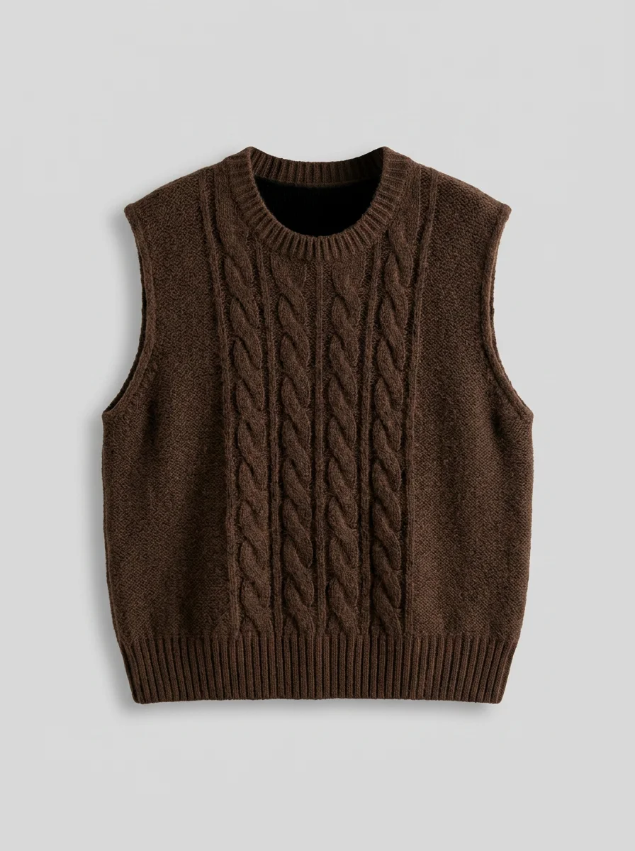 Pull torsadé sans manche court vintage décontracté femme - Vue 7 - Pull torsadé