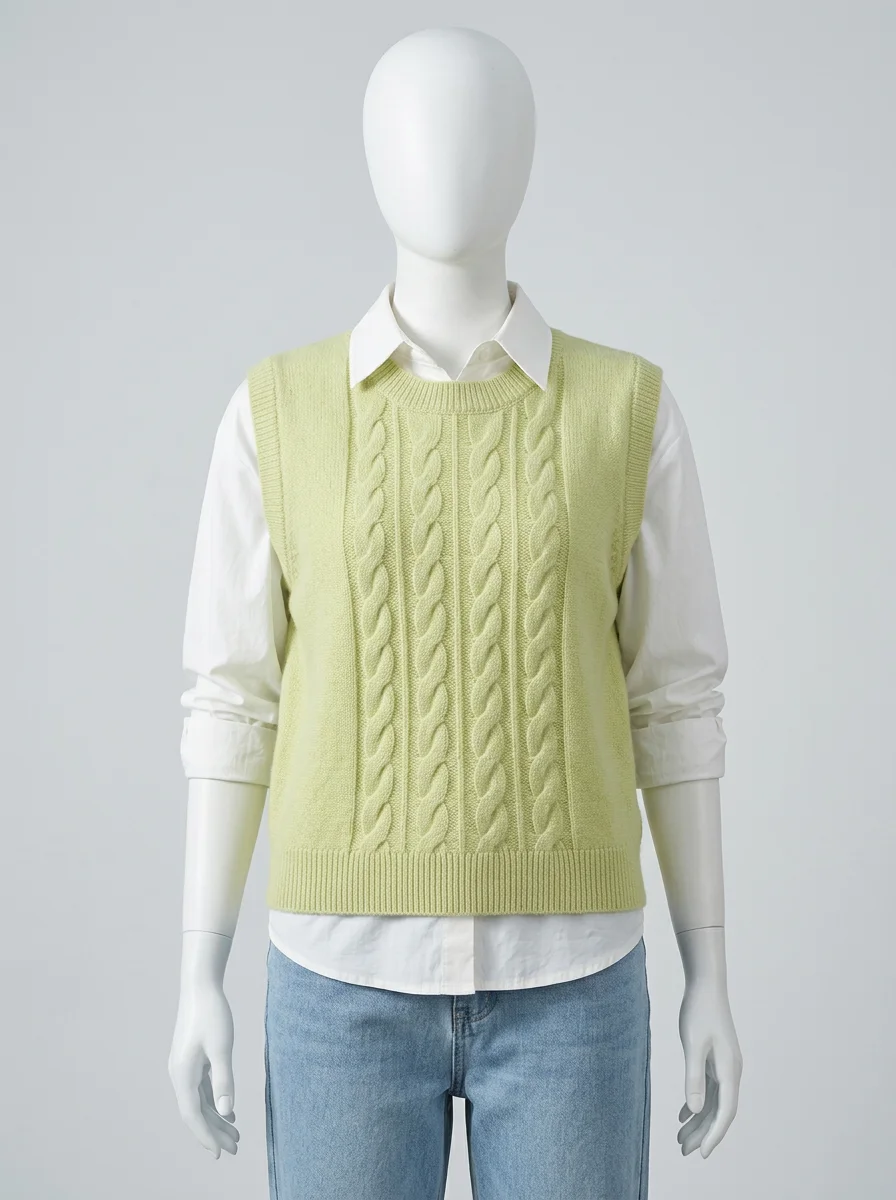 Pull torsadé sans manche court vintage décontracté femme - Vue 8 - Pull torsadé