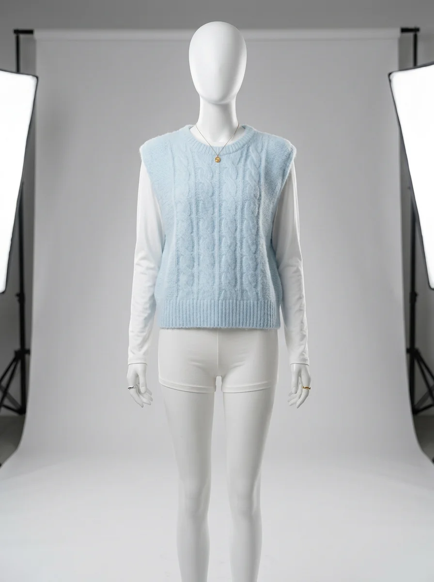 Pull torsadé sans manche court vintage décontracté femme - Vue 9 - Pull torsadé